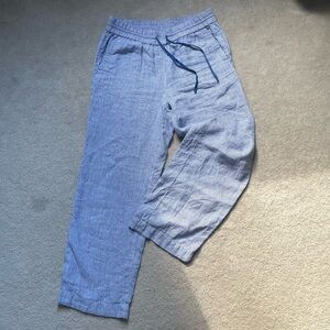 Talbots 100% linen blue and white striped pants size medium wide leg